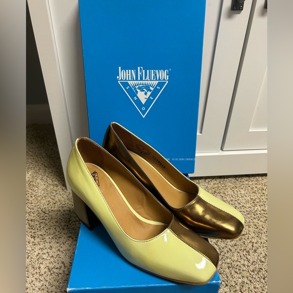 Fluevog Discontinued Lucienne Tasty Two Toned Pump Pistachio/Gold Size 7 - Picture 1 of 5